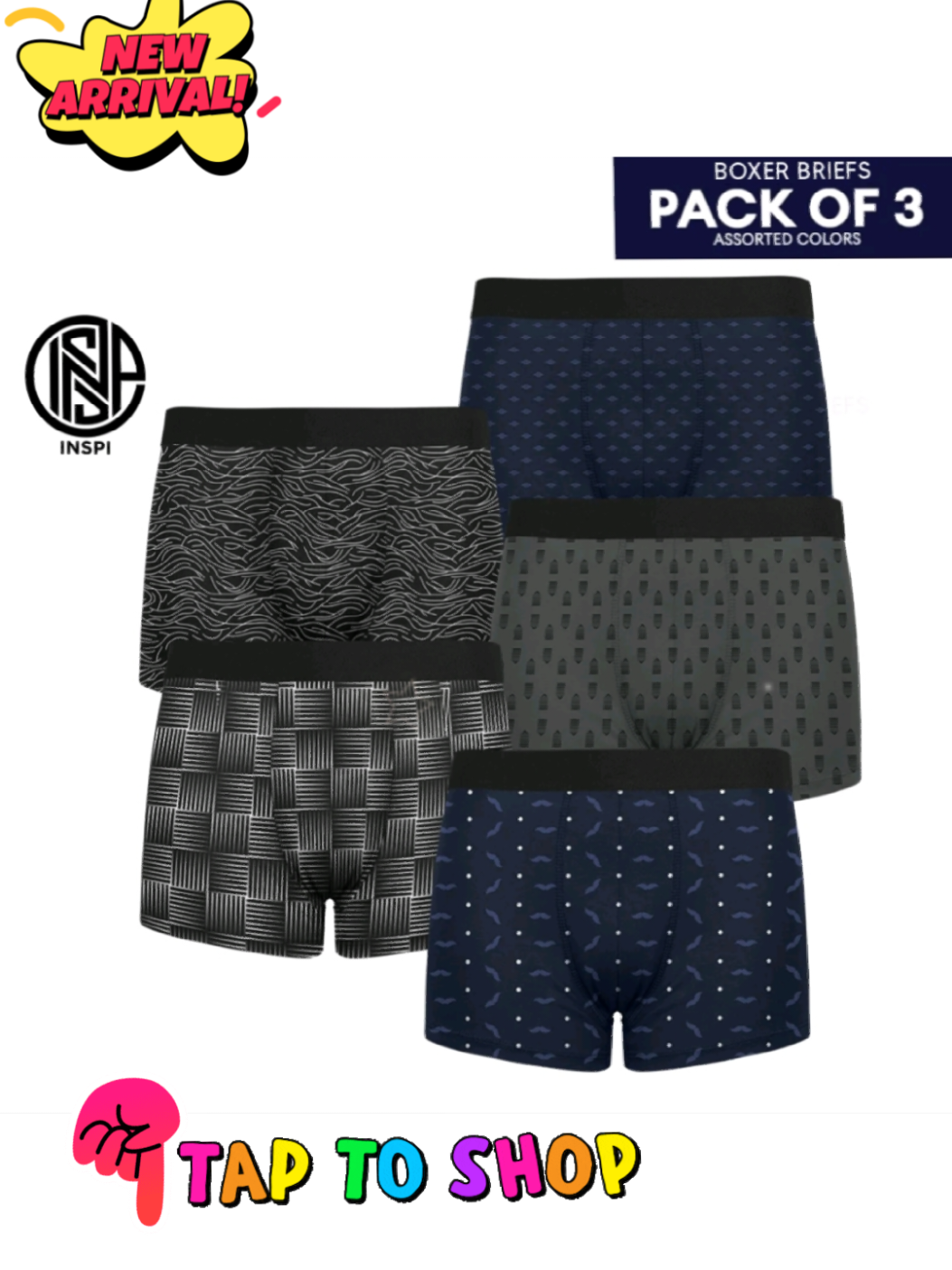 INSPI Basics 3pcs Set Printed Boxer Brief for  Men Boxers Shorts random colorsl Black | GreyI Blue Elastic Fabric Menswear Navy #highquality #inspi #boxershort #menswear #briefshort 