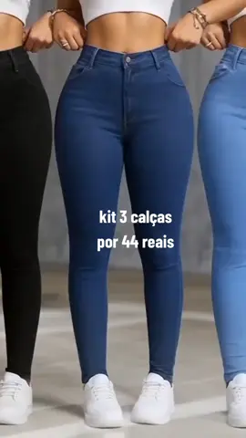 kit com 3!calças femininas jeans skinny cintura alta levanta bumbum 