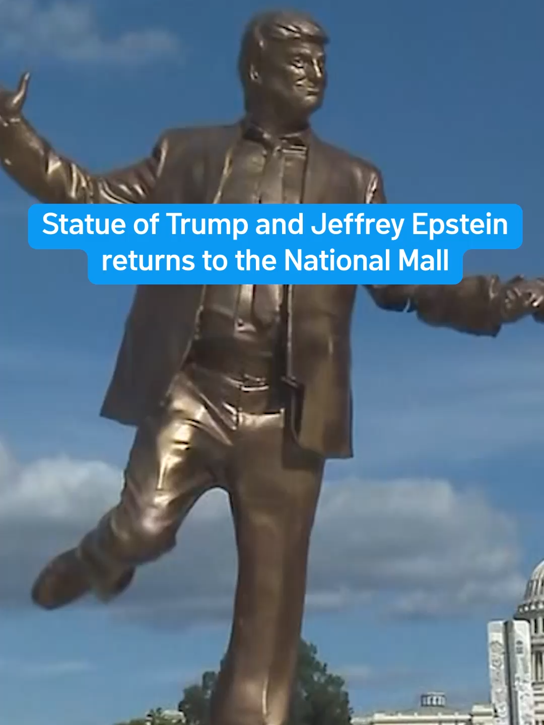 The statues, which depicted the president and the convicted sex offender skipping together, returned to the National Mall on Thursday. #dmvtiktok #districtofcolumbia #washingtondc #dctiktok #DMVnews #DMVtiktok #DCnews #nationalmall #donaldtrump #jeffreyepstein #epstein