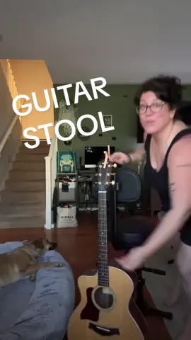 This stool is great for any singer songwriter! I love that I can hang my acoustic guitar right on the back and also have a place to sit, that’s the right height for me to play and sing on stage! #stool #guitarstool #guitartok #gear #musician 