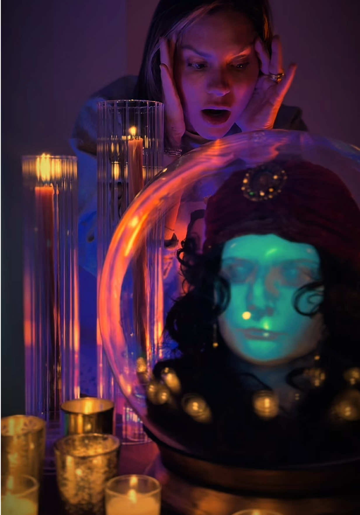 DIY floating fortune teller head Tutorial coming soon! 🔮🌙 She’s gonna have an entire setup in the igloo at our Halloween party! #CapCut 