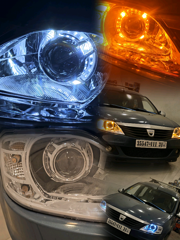 #dacia_logan #chlef #headlights bi_led lazer projectors retrofit + #led/turn signals haloes #automotive  lighting