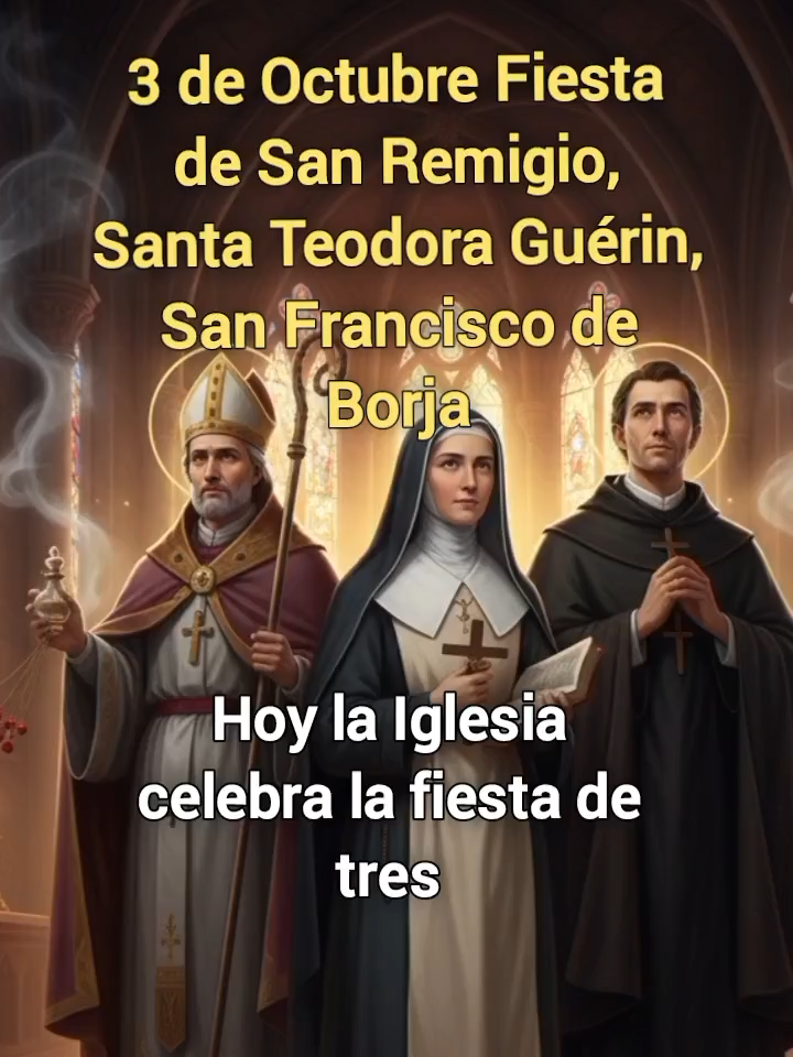 3 de Octubre Fiesta de San Remigio, Santa Teodora Guérin, San Francisco de Borja San Remigio, Santa Teodora Guérin y San Francisco de Borja: tres testigos que nos muestran que la santidad se vive en toda vocación y en todo lugar. 🙏✨ #conociendoelsantodeldiaiglesiacatolica  #memoriadelsantodeldiaiglesiacatolica  #fiestasantodeldia  #SantidadEnLaVida #EjemplosDeFe