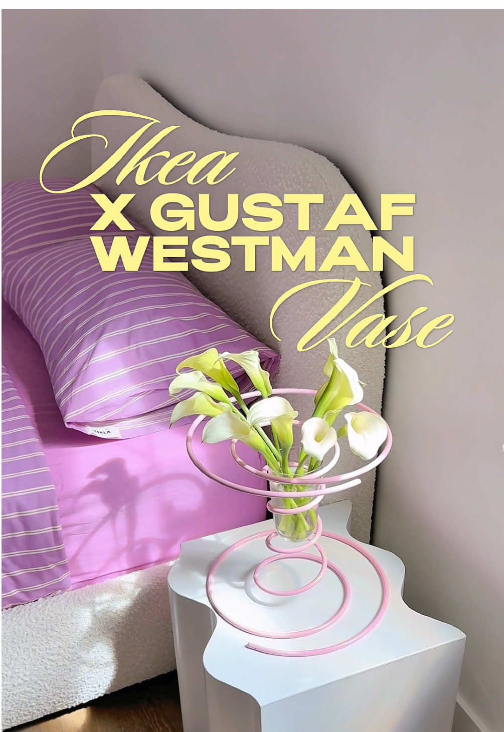SHE IS THE MOMENT✨ #ikea #gustafwestman #ikeaxgustafwestman #vase #ikeatok ikea x gustaf westman collab, vinterfint pink spiral vase, tekla mallow pink stripes  