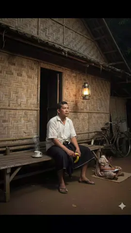 Buka google chrom Cari gemini ai Upload foto Prompt : Buat foto ini duduk di depan rumah dari kayu bambu anyaman, di kursi panjang dengan baju kemeja putih lusuh dan sarung hitam dengan sandal jepit, pencahayaan dari lampu kuno dengan cahaya kuning, di sampingnya ada secangkir kopi, wajah terlihat melamun dengan memegang pisang , terlihat ada sepeda kuno dan juga ada anak kecil perempuan sedang belajar membaca dan menulis dengan pakaian kuno. Foto terlihat agak jauh sehingga rumah terlihat begitu jelas, suasana ada di malam hari. Tunggu sampai selesai #fypシ #kreatortiktok #geminiai 
