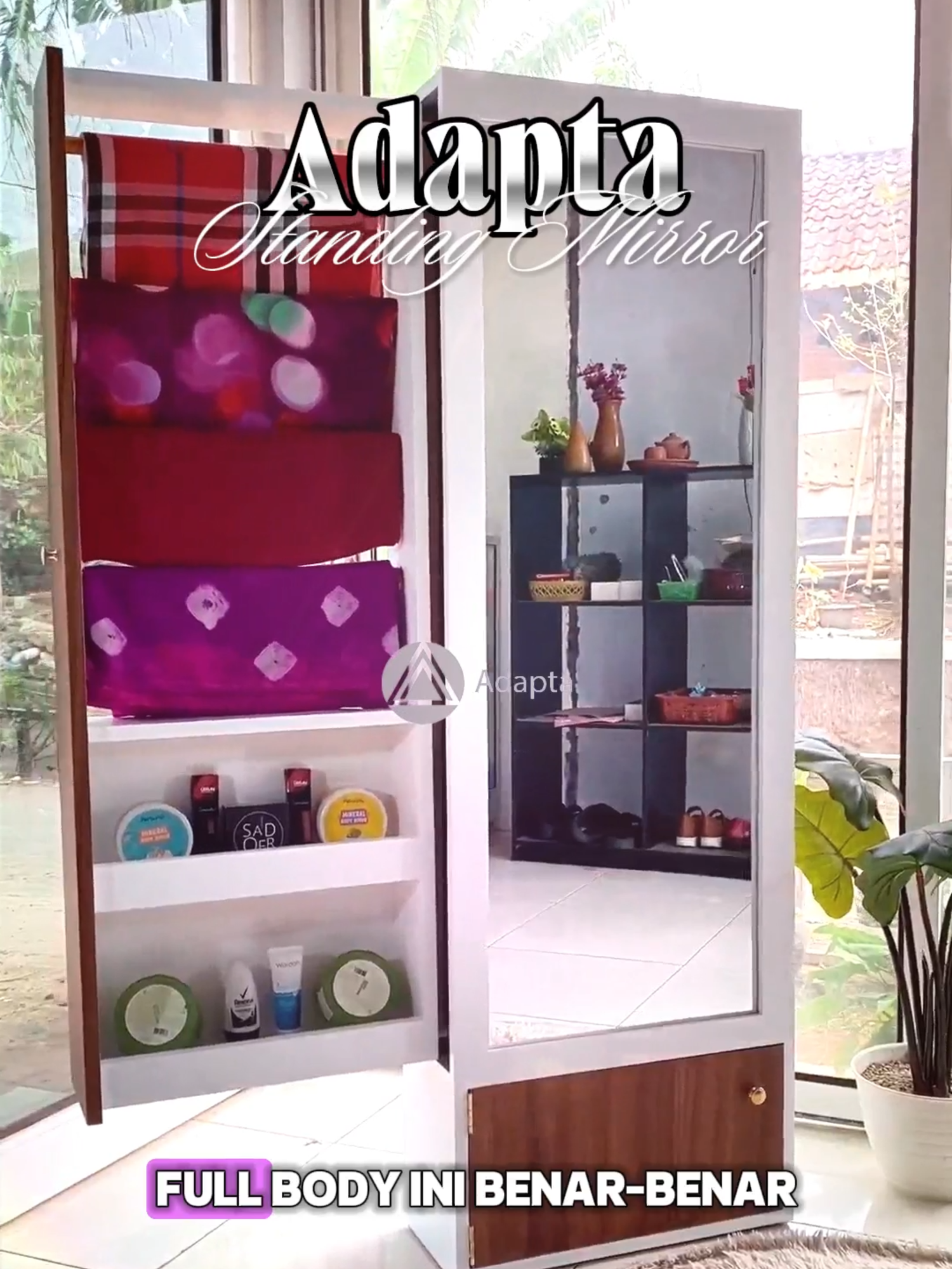 Cermin full body + rak hijab + storage makeup = semua jadi satu! 💖 Adapta NAURA ini laris banget dan sering kehabisan stok. Buat kamu yang suka tampil rapi & stylish, ini waktunya upgrade sebelum kehabisan lagi! #CerminFullBody #StandingMirrorMinimalis  #RakMakeupHijab  #furniture  #furyou