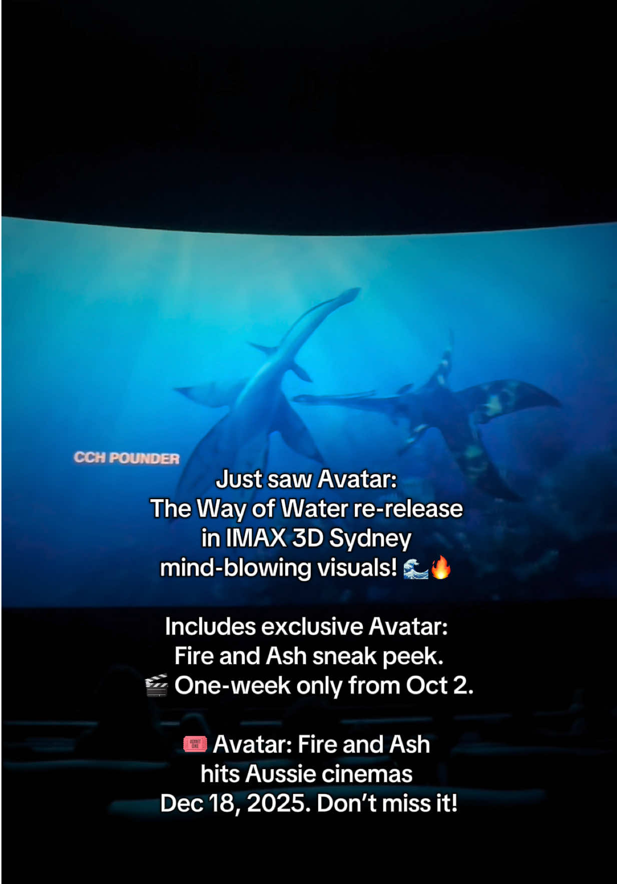 Just watched the re-release of Avatar: The Way of Water in IMAX Sydney, and I'm blown away! The visuals are mind-blowing, and that sneak peek of Avatar: Fire and Ash? I'm hooked! This one-week re-release event features exclusive unseen footage from the upcoming film. Don't miss it — playing in cinemas from today, October 2, and running for just one week. Avatar: Fire and Ash hits cinemas in Australia on December 18, 2025. @20thcenturystudios_aunz @broadsheet #imax @Disney Australia 