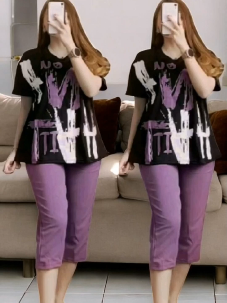 ONE SET CELANA 3/4 MOTIF ABSTRAK #setelan #setelanwanita #fypppppppppppppp 