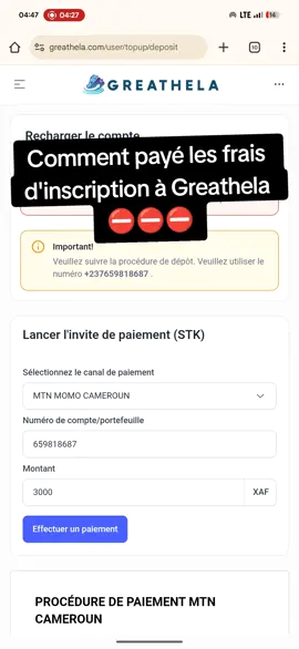 Comment Payé les frais d'inscription à Greathela ⛔. #opportunité #gagnerdelargent #greathela #investment #afriquetiktok🇨🇲🇨🇮🇨🇩🇲🇱🇹🇬🇬🇦🇸🇳 