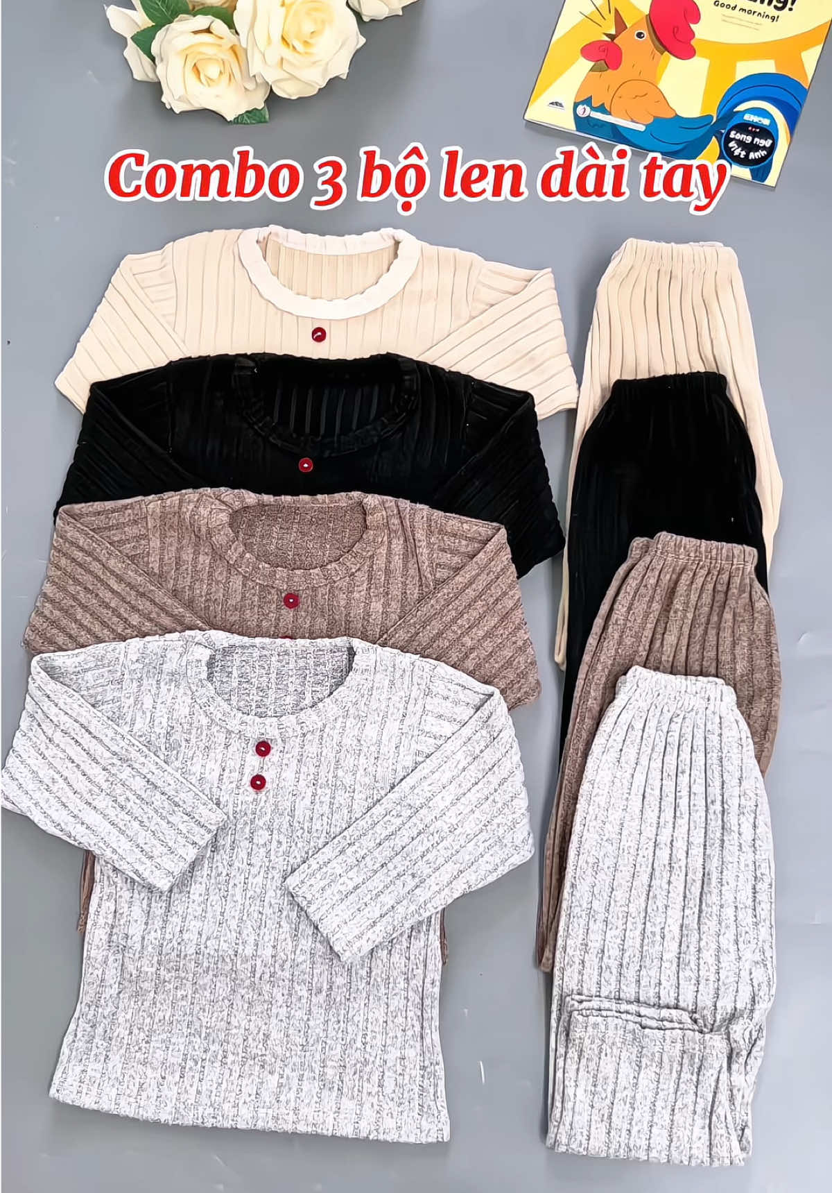 Combo 3 bộ len đũa dài tay cho bé mặc thu đông #bodaitaychobe #bodaitaybegai #bodaitaybetrai #bothudongchobe #xuhuong 
