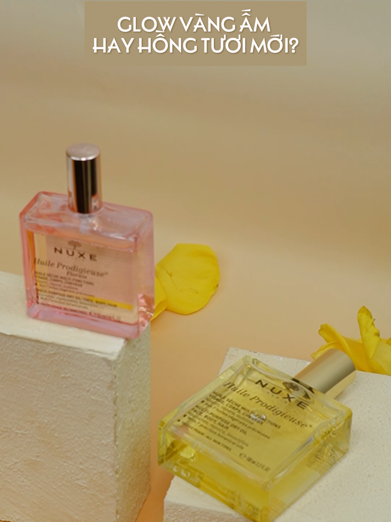 Hôm nay vàng ấm, ngày mai hồng tươi mới. Lịch trình tỏa sáng là: chọn cả hai. #nuxe #nuxevietnam #huileprodigieuse #bodyoil #goclamdep #fyp