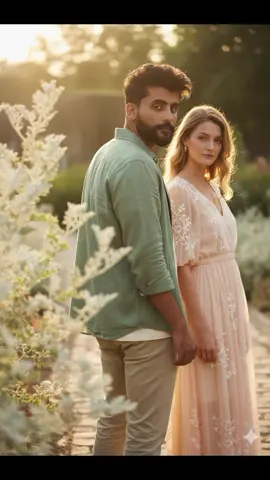 all prompt k Liya comment kro is video ka prompt 👉👇👇 Dreamy cinematic editorial portrait of a young couple (woman & man from reference photo), medium half-body shot, right side of frame. Man facing away, head turned back, looking at camera. Outfits: Man in sage green linen shirt, relaxed fit, cream t-shirt underneath, beige tailored chinos, Woman in pastel peach flowing maxi dress with delicate botanical embroidery, cinched waist, soft waves, minimal gold jewelry. Foreground: soft blurred Dusty Miller flowers, left side of frame, natural artistic frame. Warm golden sunlight, soft bokeh, cinematic depth, romantic airy mood, subtle film grain, high-fashion editorial style. Hyper-realistic, ultra-detailed, soft natural lighting. #gemini #aiprompt #chatgptprompts #prompt #viralprompt 