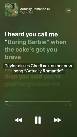 taylor disses charli xcx on her new song “actually romantic” #taylorswift #thelifeofashowgirl #actuallyromantic #charlixcx #sympathyisaknife