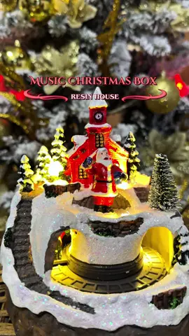 Christmas rotating resin luminous music box ornaments with rotating small train decorations, christmas village house #christmasdecor #christmasdecorations #christmasvillage 