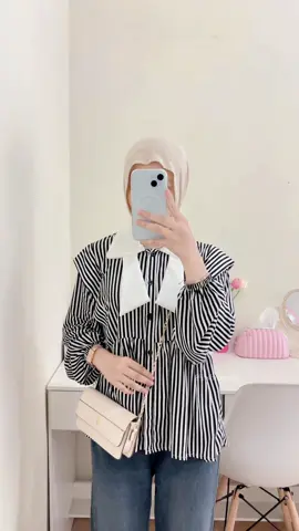 Blouse Stripe pita🫶🏻 #blousemurah #ootdhijab #outfitideas 