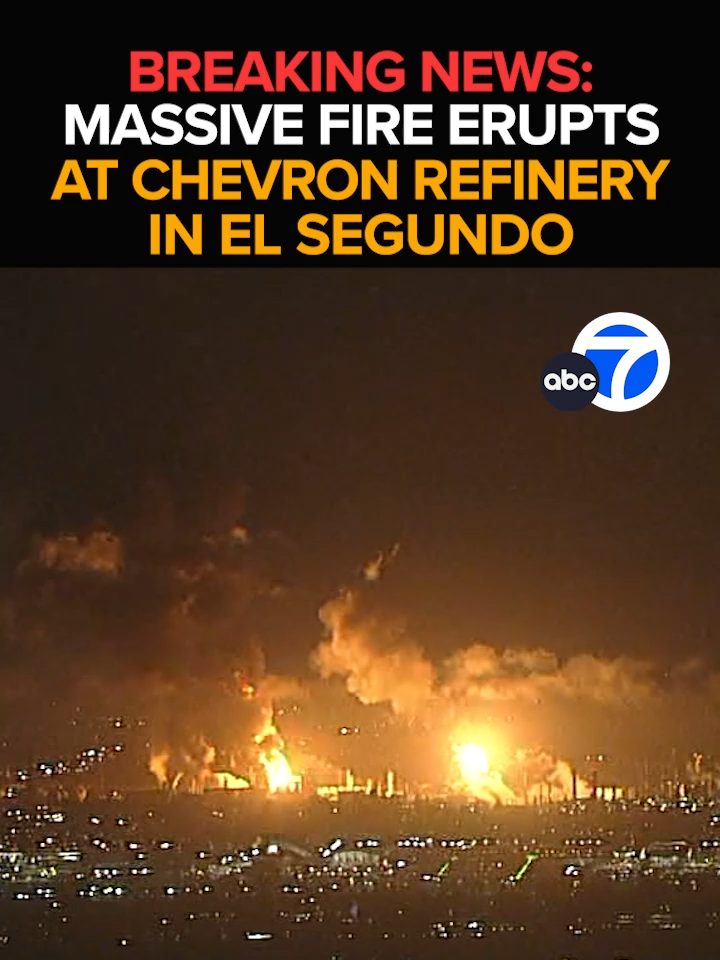 BREAKING NEWS: 10-2-25 - A possible #explosion and #massivefire erupts at the #Chevron refinery in #ElSegundo. Towering flames and billowing smoke can be seen for miles all around the Southland. Eyewitness News is live on the ground and in the air with the latest on the massive blaze.