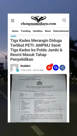 https://elangnusantara.com/tiga-kades-merangin-diduga-terlibat-peti-ampmj-seret-tiga-kades-ke-polda-jambi-resmi-masuk-tahap-penyelidikan/#beritajambi #beritaviral #peti #jambi #fyp 