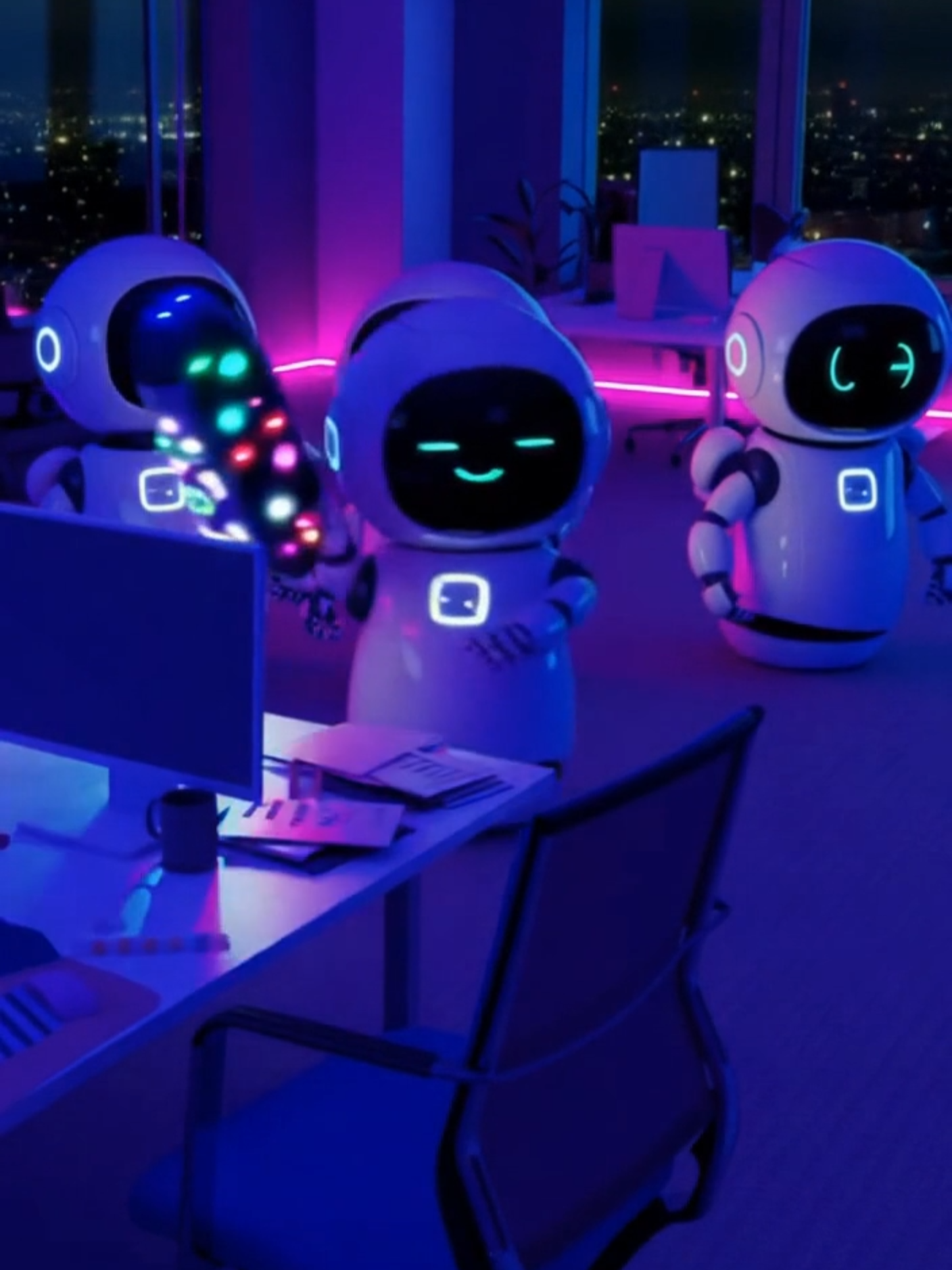 【Sora2やってみた】AI社員、夜のオフィスでこっそりパーティー🤖🥂  人間より切替早いロボ、かわいすぎ。  ▼AI社員がいる会社、「AI社員ファクトリー」はプロフィール欄のURLからチェックしてください！  ※しっかり働きます  #Sora2 #AI動画 #AI社員