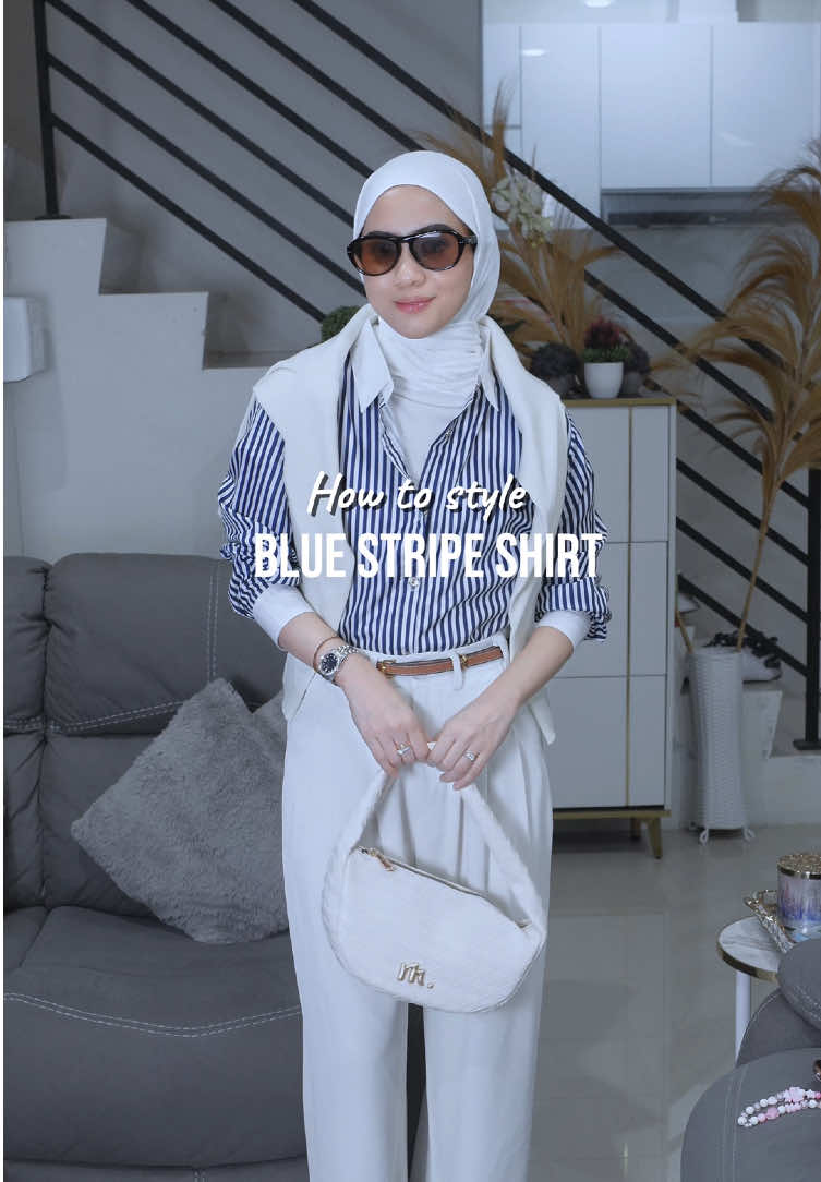 Old money style cuma pake 1 kemeja stripe ini aja dari @Ayucitra Fashion 😍😍 So simple & classy! #hijaboutfit #stripeshirt 