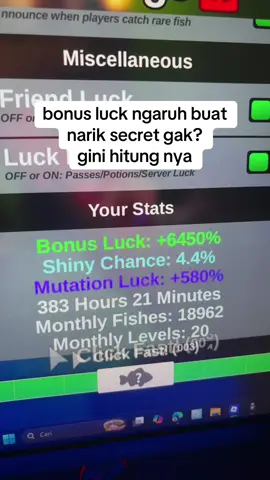 cara hitung kemungkinan narik secret lewat bonus luck #fishit #roblox #talonbaik 