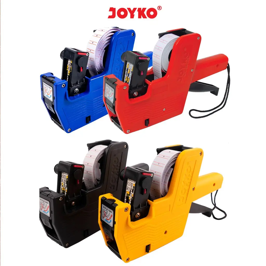 Motex / Alat Label Harga Joyko Tipe MX-5500MM - ukuran produk : panjang 22,5cm x lebar 13cm x tinggi 4,25cm - warna : merah, kuning, biru, hitam - IR ( Ink Roller ) : -20 - 8 digit, 1 line ( baris )  - menggunakan label ukuran : 21 cm x 12 cm - menggunakan isi tinta : Ink Roller ( IR-20 )
