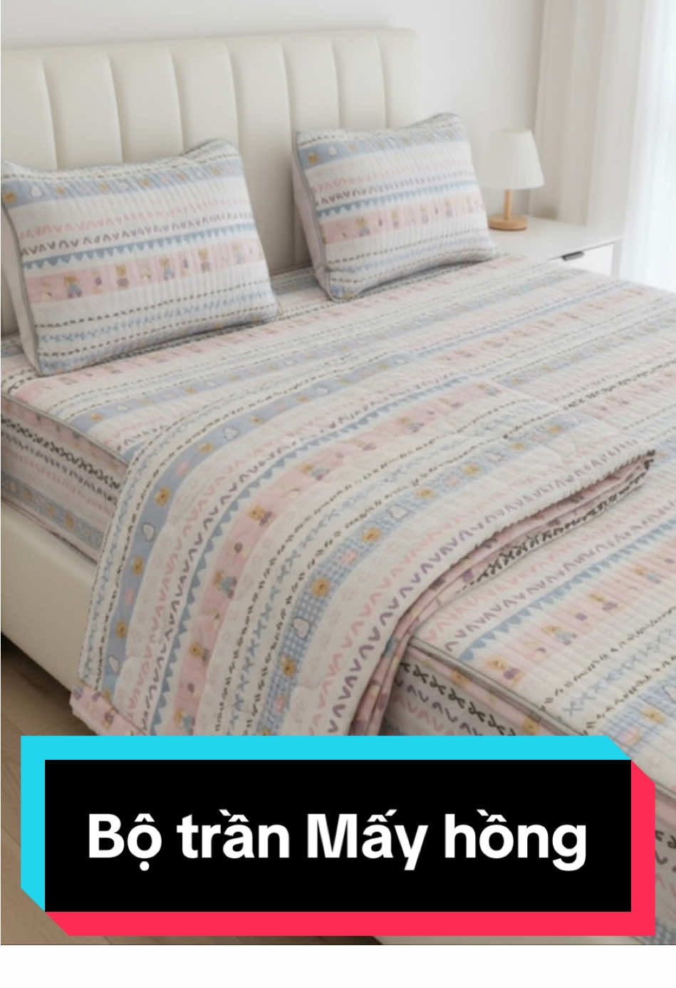 Mẫu chăn ga hồng mây phối xanh trong cute dễ thương mà nằm thì êm ruuu luôn đó #gocmo #changagoi #phongngudep #roomdecor #cotton 