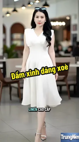 Đầm xoè trung niên, chất vải linen cao cấp, cổ V tôn dáng, eo chun co giãn, sang trọng và thoải mái #thoitrangtrungnien #damtrungnien #damtrungniensangtrong #damtrungniendutiec #dambigsize 