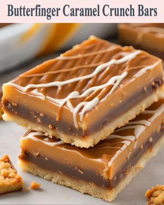 🍫✨ Butterfinger Caramel Crunch Bars are the ultimate dessert mashup you didn’t know you needed! With a buttery, candy-infused crust, a gooey caramel center, and a sweet white chocolate + Butterfinger topping, every bite is pure heaven. 🥄 Perfect for bake sales, parties, or a weekend treat that’ll disappear in minutes. These bars are easy to make, require simple ingredients, and deliver that irresistible crunch meets creamy caramel combo everyone loves. Whether you’re a Butterfinger fan or just love a good layered dessert, this recipe is guaranteed to impress family, friends, and your sweet tooth 😋 📌 Save this for your next baking day and thank us later! #ButterfingerBars #CaramelDesserts #EasyBakingRecipes #DessertLovers #BakingInspo