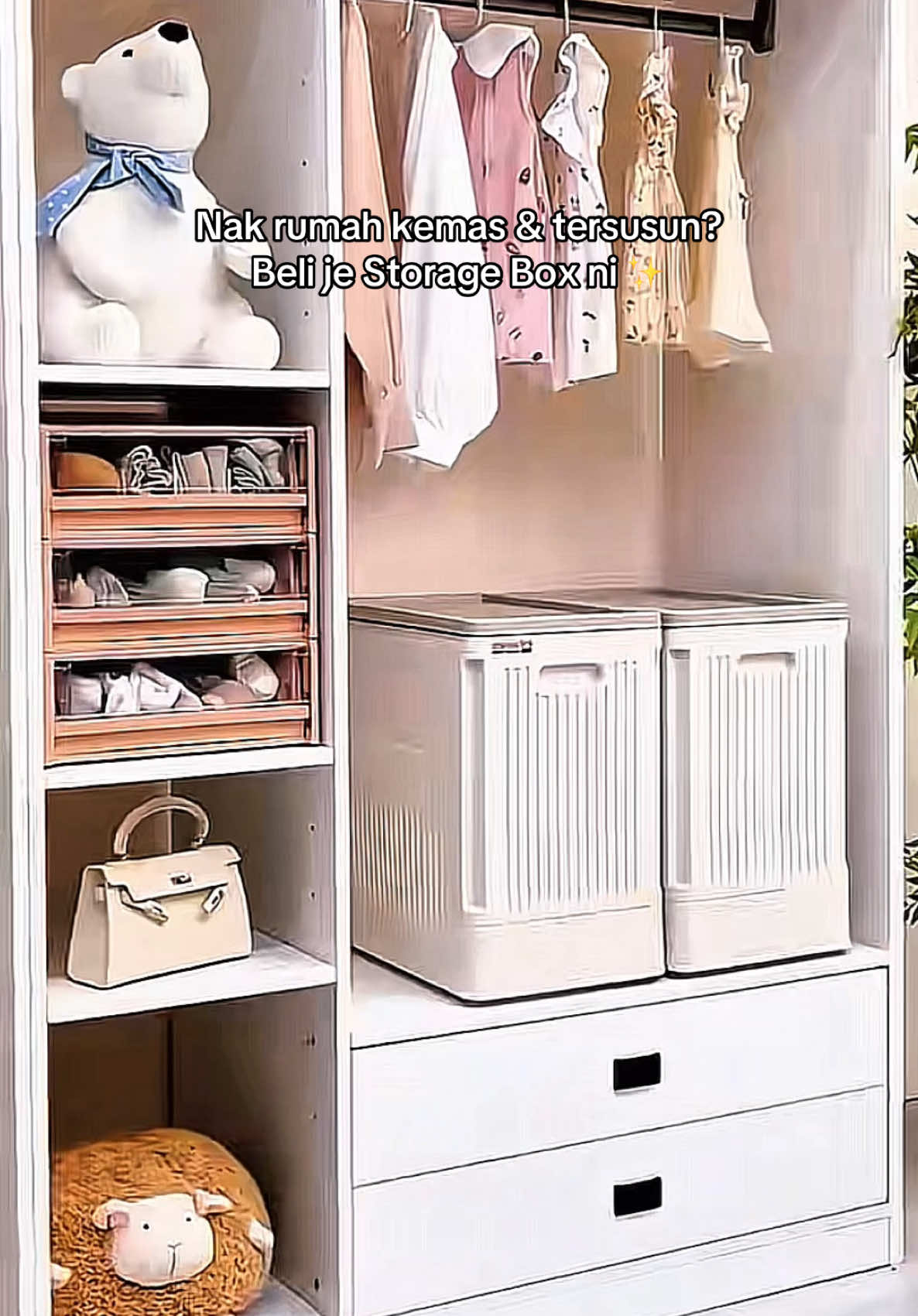 Simpan barang dengan cara smart, jom grab sekarang! 🔥 #organizerbox #storagebox #wardrobeorganizer 