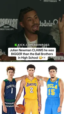 😳👀 Julian Newman CLAIMS he was BIGGER than the Ball Brothers in High School. He was responding to a question at his press conference for his boxing match with Oblivion at Adin Ross’ Brand Risk event.  | #juliannewman #lameloball #lonzoball #gelo 