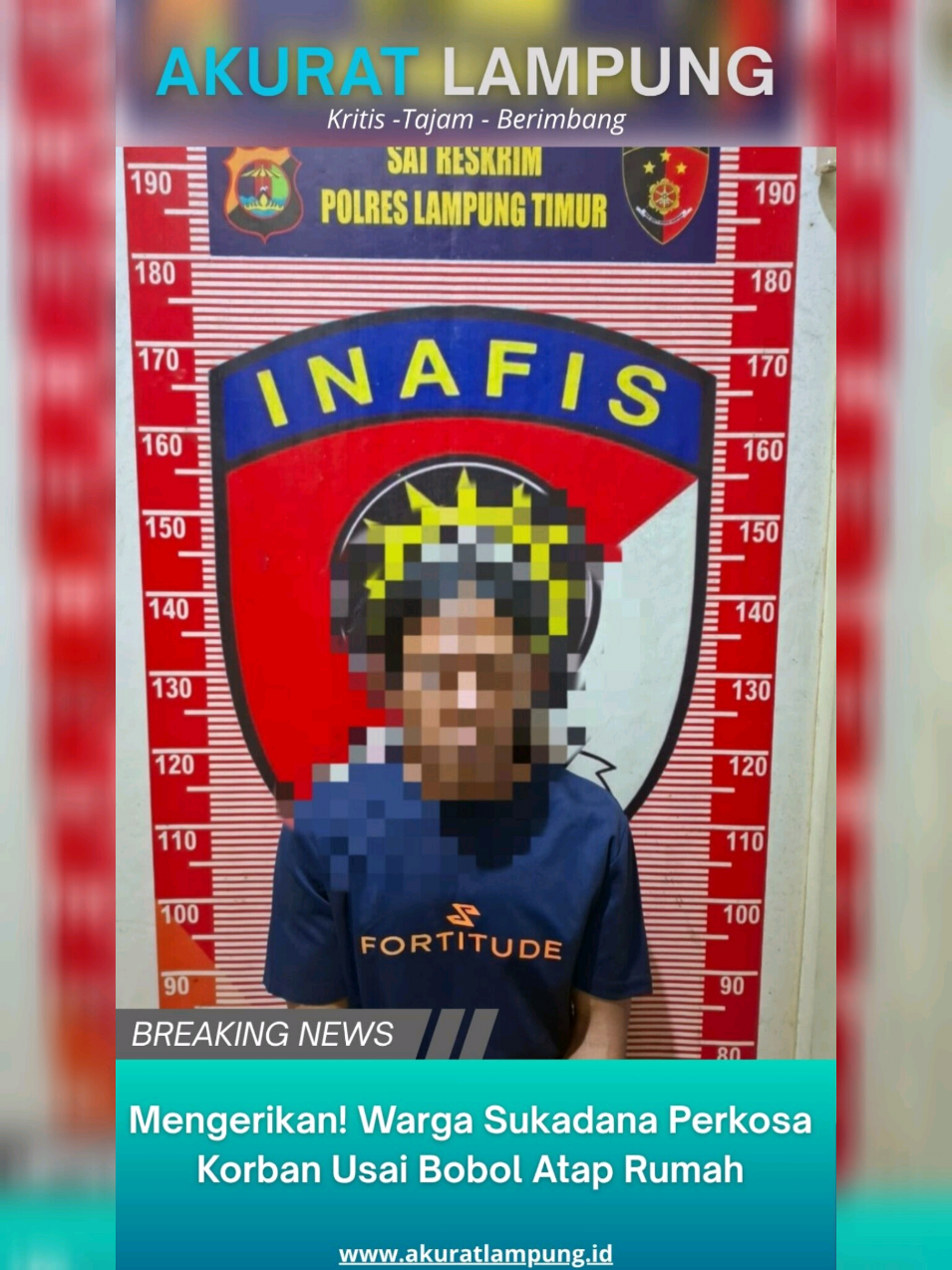 LAMPUNG TIMUR – Team Tekab Presisi 308 bersama Unit Perlindungan Perempuan dan Anak (PPA) Sat Reskrim Polres Lampung Timur berhasil mengungkap kasus dugaan tindak pidana kekerasan seksual yang terjadi di Desa Sukadana, Kecamatan Sukadana, Kabupaten Lampung Timur. Peristiwa memilukan ini terjadi pada Senin (29/9/25), sekitar pukul 01.00 WIB. Kapolres Lampung Timur AKBP Heti Patmawati melalui Kasat Reskrim AKP Stefanus Boyoh mengatakan, pelaku berinisial ST (38) warga Dusun Kayu Tabu Desa Sukadana Kec. Sukadana Kabupaten Lampung Timur. Kejadian bermula ketika pelaku masuk ke rumah korban dengan cara melompati pagar belakang, pelaku kemudian naik ke atap rumah dan menjebol asbes kamar mandi bagian belakang untuk masuk ke dalam rumah. Pelaku lalu menuju kamar korban yang pada saat itu tidak memiliki pintu penutup. Saat korban sedang tertidur, pelaku langsung menyekap mulut korban. Pelaku kemudian menarik daster yang dikenakan korban, sementara korban dalam kondisi tanpa pakaian dalam. Dengan ancaman menggunakan sebilah senjata tajam jenis clurit, pelaku memaksa korban dan melampiaskan nafsu bejatnya. Korban tidak mampu melawan karena ketakutan akan ancaman pelaku yang mengancam akan membunuhnya bila berteriak. Usai melakukan aksinya, pelaku juga mengancam korban agar tidak menceritakan kejadian tersebut kepada orang lain. Setelah pelaku meninggalkan lokasi melalui pintu belakang, korban segera menghubungi orang tuanya dan menceritakan kejadian yang dialaminya. Keluarga korban kemudian melaporkan peristiwa tersebut ke Polres Lampung Timur. Menindaklanjuti laporan itu, Team Tekab Presisi 308 bersama Unit PPA Sat Reskrim Polres Lampung Timur melakukan penyelidikan dan berhasil mengetahui keberadaan pelaku, lalu pada kamis (2/10/25) Polisi langsung melakukan penangkapan terhadap pelaku tanpa perlawanan. Dari hasil pemeriksaan, pelaku mengakui semua perbuatannya yang dilakukan secara sadar. Polisi juga mengamankan sejumlah barang bukti, antara lain satu helai baju daster berwarna hijau milik korban, hasil visum et repertum, serta satu bilah senjata tajam jenis pisau badik dengan panjang 33 cm yang memiliki gagang dan sarung dari kayu. Pelaku untuk saat ini diamankan di Polres Lampung Timur guna proses hukum lebih lanjut, pelaku dijerat dengan Pasal 6 Undang-Undang RI Nomor 12 Tahun 2022 tentang Tindak Pidana Kekerasan Seksual. #polreslampungtimur #poldalampung 