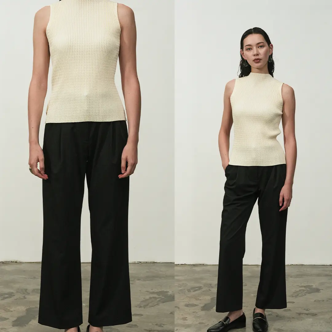 A foundation piece for every wardrobe. High-waisted with a straight leg, the Bonnie Trousers are elevated by subtle pintuck details for clean structure.