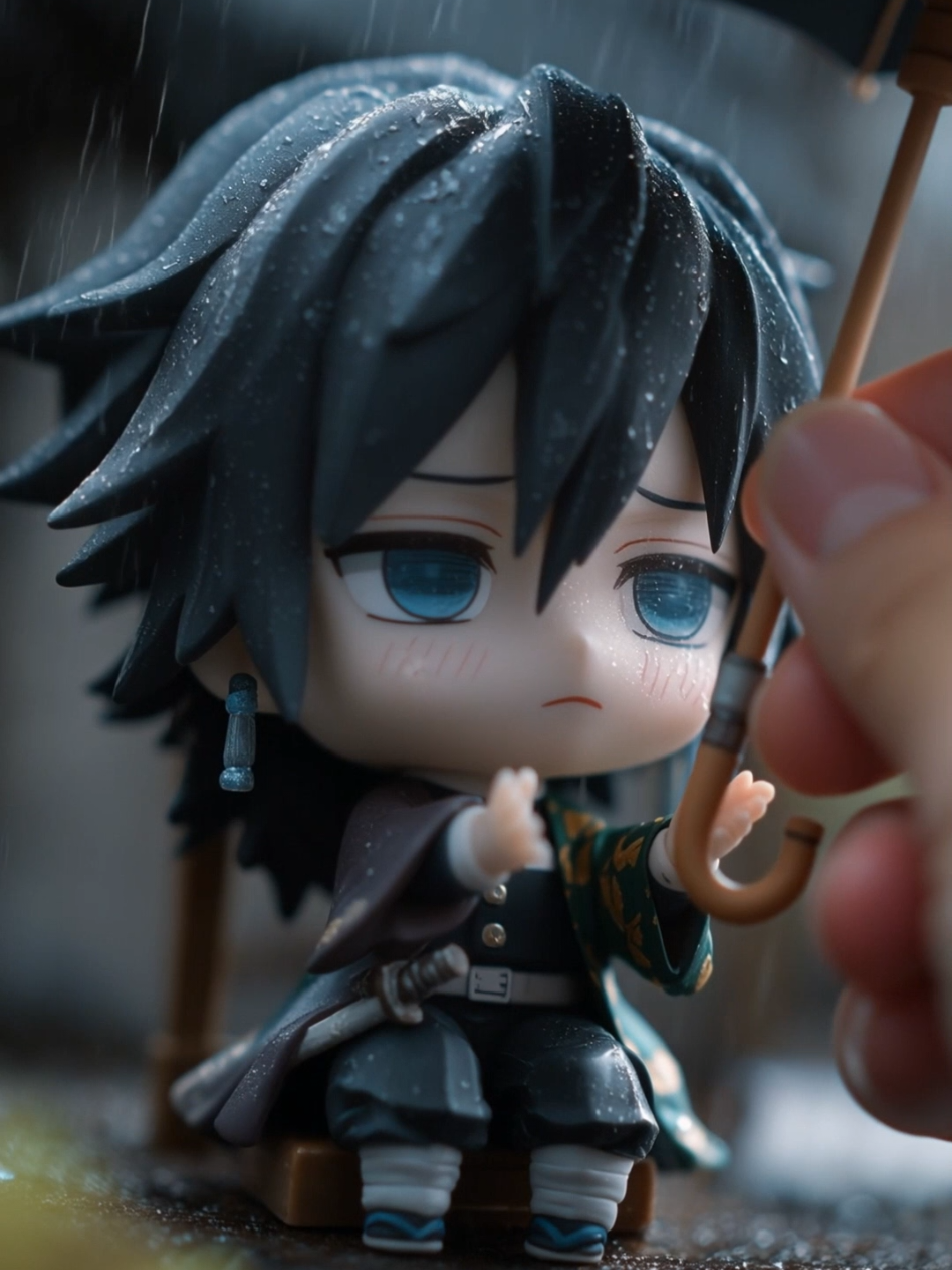 鬼滅の刃ミニチュア 雨に濡れる冨岡さん #冨岡義勇 #demonslayer #kimetsunoyaiba #giyuutomioka #ai 
