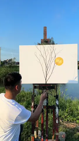 K Ge Wan Hua is a contemporary Chinese artist known for a striking and playful technique in which he loads tree branches with paint and then strikes them against canvas.  His method turns nature itself into a brush: branches become paint applicators that both contact and imprint the canvas. The resulting works often depict trees, forests, or branching silhouettes — almost as if the branch you held is echoing itself in the painted scene.  Artist: K哥玩画 / kk1982kk88 on Douyin #art #artist #artwork #painting