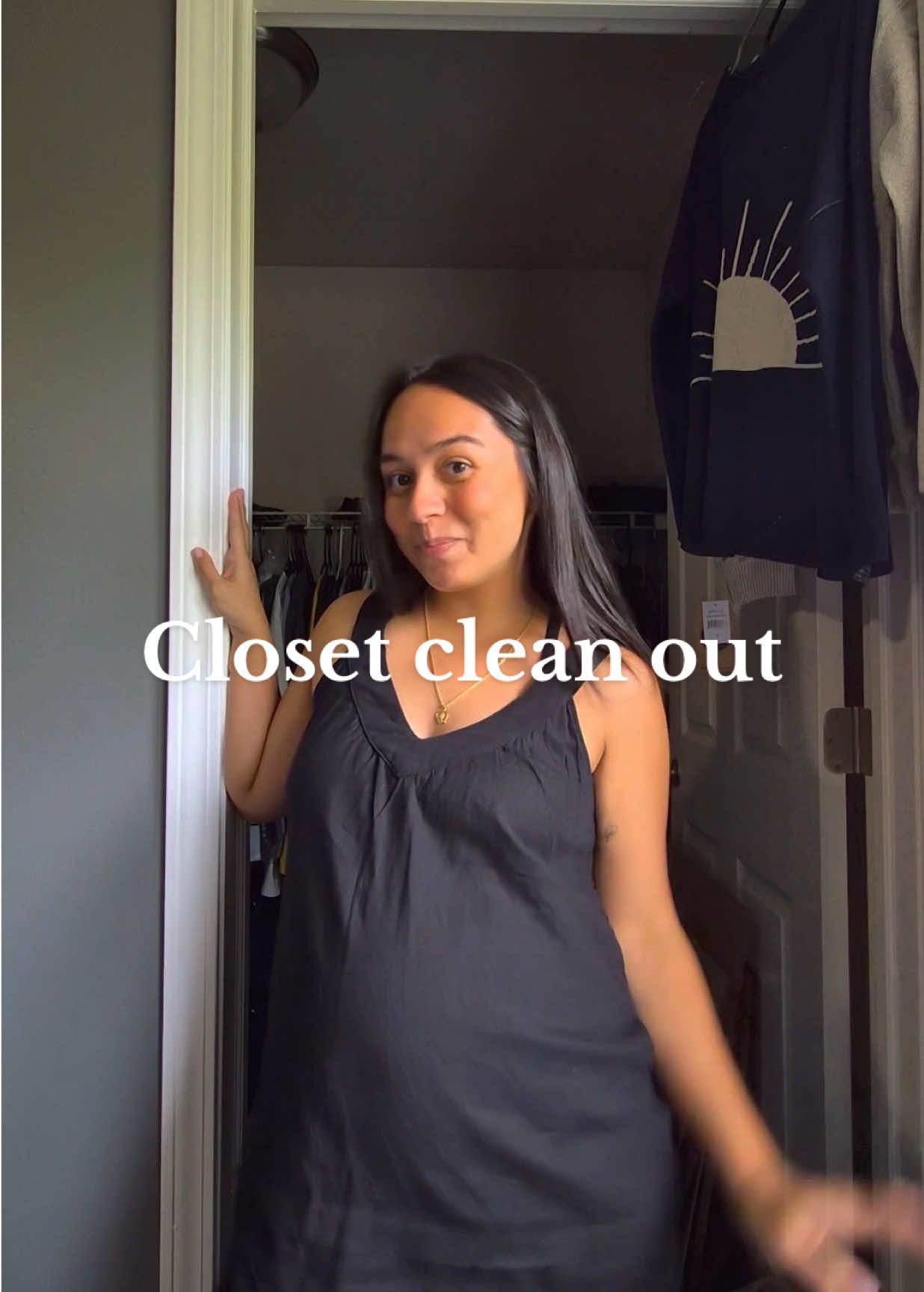 I have the strong urge to organize and declutter. With being in my 3rd trimester, moving to a new house, and beginning of fall I feel like there’s no better time than now to do a closet clean out 🤪 #closetcleanout #sahm #motherhood 