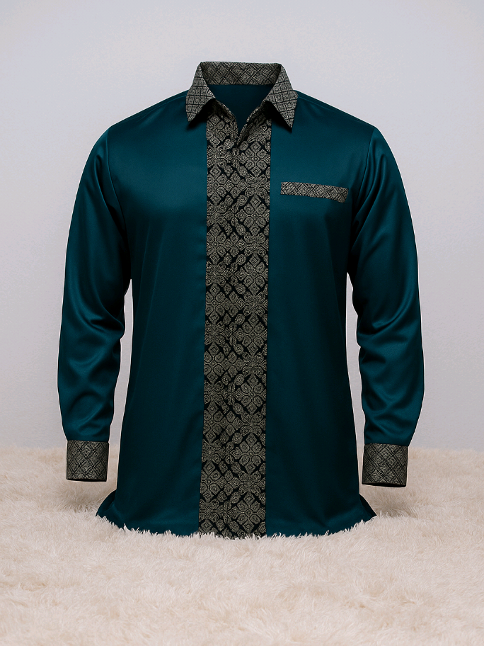 Kemeja Pria Satin Variasi Songket Batik Modern Lengan Panjang Baju Kondangan Premium Lapis Furing Biru Emerald #kemejasatin #kemejapremium #kemejabatik #xyzbca #fyp 