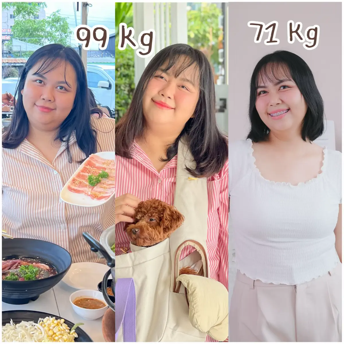 เวลาส่องกระจก  รู้สึกหน้าใหญ่เหมือนเดิมลงแต่ตัว🤣 พอมาเทียบก่อนผ่าตัด ฉลองหมูกะทะก่อนผ่า 1 วัน ✅ ต่างค่ะ 555  ✅ เหนียงยังมีนะ ยืดคอแหงนหน้าถ่ายรูปตลอด 😝 ✅ ใช้ชีวิตสนุกขึ้น อยากถ่ายรูป/คลิป มากขึ้น 🫶🏻 #ผ่าตัดกระเพาะลดน้ําหนัก #ผ่าตัดกระเพาะ #ตัดกระเพาะ #ลดน้ําหนัก #aumza_studio 