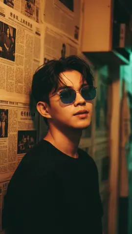 Gemini AI PROMPT: 1. Open Gemini App/Website 2. Upload Your Photo 3. Copy & Paste this prompt: Create a Photorealistic Hong Kong retro portrait of a handsome young man, and with authentic 1990s film look. Half-body. Subject leaning against newspaper-covered wall, gaze soft and Hair messy comma haircut, wearing Black t-shirt, wearing blue sunglasses, strands falling across face. Very little glossy lips, dewy skin. Narrow Hong Kong room, walls plastered with old yellowed Cantonese newspapers. Tungsten bulb glow with faint green spill. Shadows heavy, highlights bloom. --ar 4:5--s 250--raw. Use the reference foto, don't alter the face, make it identic 100% #gemini #prompt #aesthetic #photography #ai