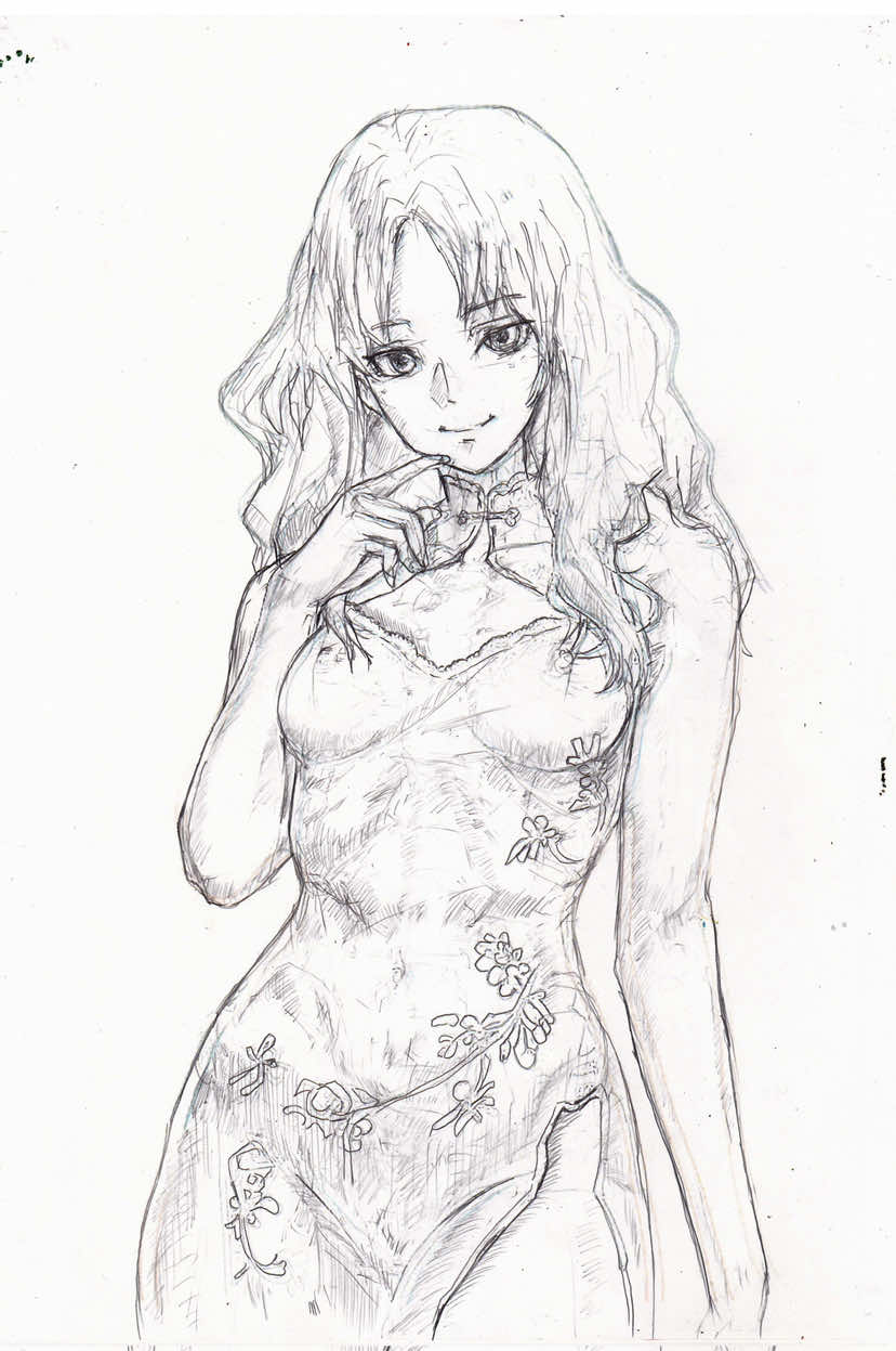 ココナラで注文頂いた作品です。 https://youtube.com/@makisong?si=2pDWCKIAi_Sg8GdA　#オリキャラ　#ココナラ　#シャープペン画  #チャイナ服  #Vチューバ #蕎麦つゆ　#骨から描く