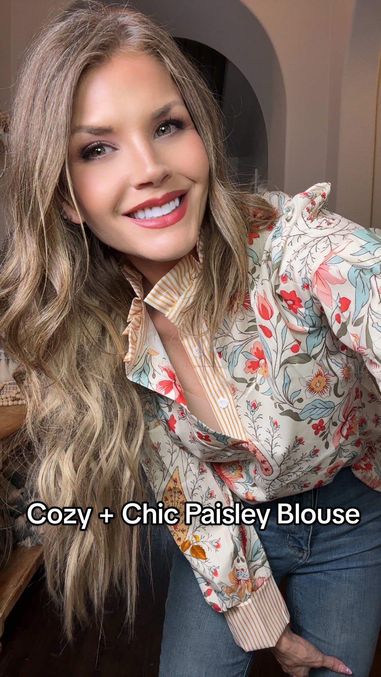 Paisley is BACK this fall 🍂 This vintage floral blouse is giving effortless retro chic with a modern twist. Perfect with jeans, skirts, or layered under a cozy jacket ✨ @Cherrybetty #tiktokshopcreatorpicks #tiktokshopfalldealsforyou #falloutfits2025  #ootdinspo #affordablefashion 
