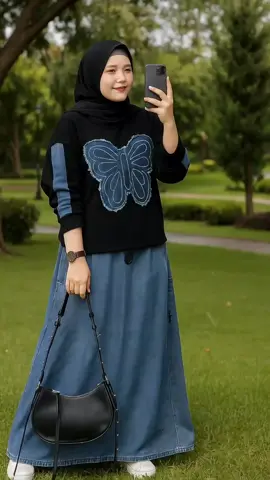 Kinari set kupu kupu jeans #setelanwanita #setelanwanitakekinian #setrok #rokjeans 