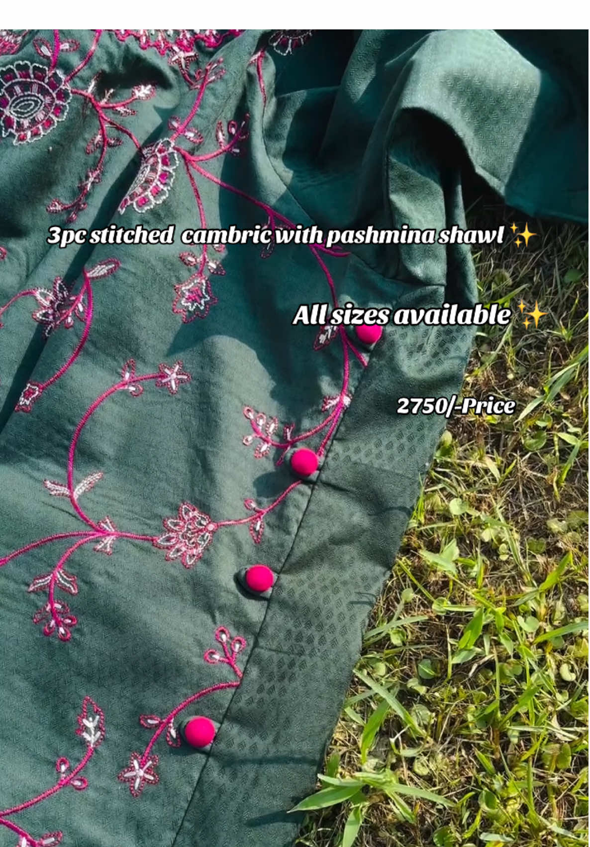 Embroidered cambric 3pc with pashmina shawl 2750/- order now ✨🌸😍 ‪03217634881‬ #khadi #aghanoor #sapphire #suffuse #fyp 