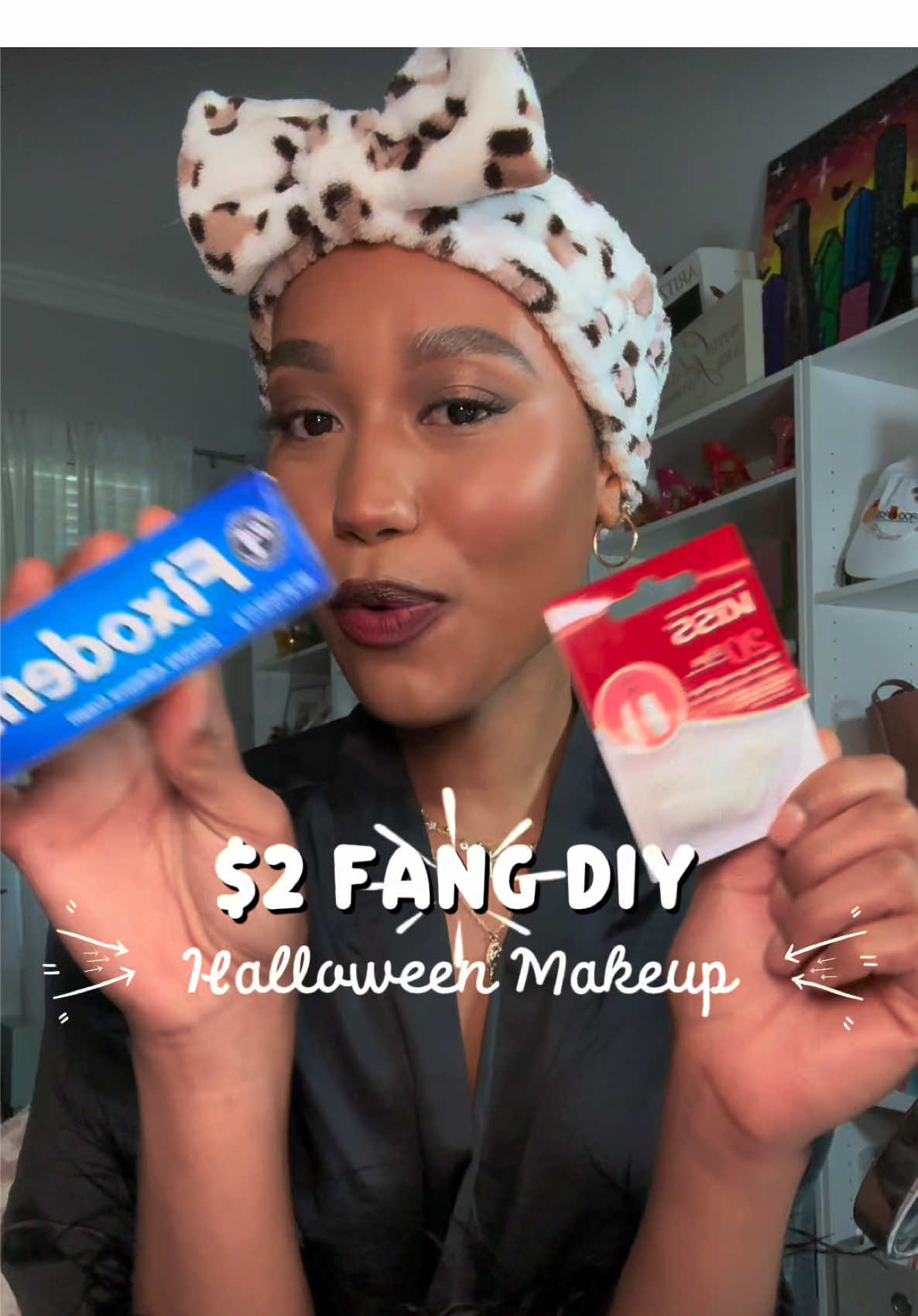 S/O to @CasanovaBrown for sharing game, Dollar Tree for the win again! 🧛‍♂️🧛‍♀️ #halloween #DIY #fangs #halloweenlook #halloweenmakeup 