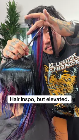 I fear we ate this royal blue color melt with peekaboo red fashion hair color & shag haircut by myself & @Philip Wolff ✨ Do you agree? #balayage #bluehair #hairtutorial #shaghaircut #colorfulhair 