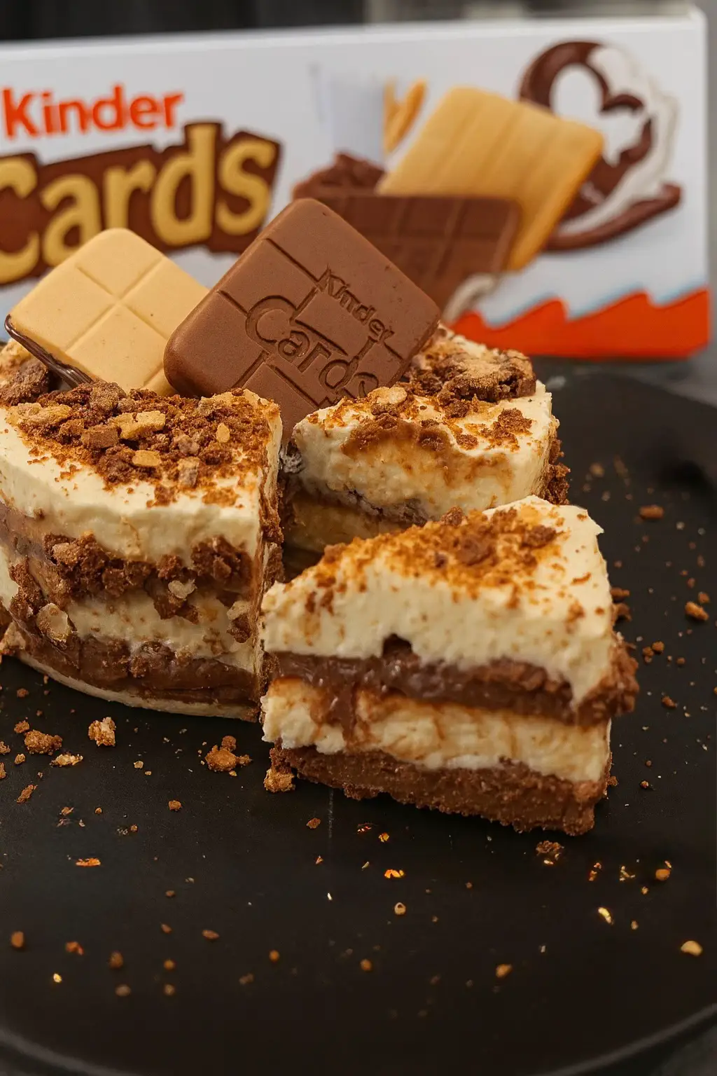 Unglaublich cremig, super einfach & ohne Backen! 🧁 Perfekt für alle Kinder-Schoko-Fans 🍫🤎 #kinder #kinderkards #nobakecake #nobakerecipe #FoodTok   