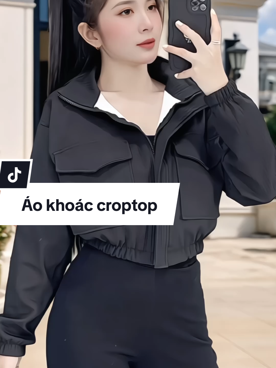 Áo khoác nữ cổ trụ chất xốp 2 da, form croptop #aokhoacgio #aokhoacnang #aokhoacnu #aokhoacxinh #xuhuong 