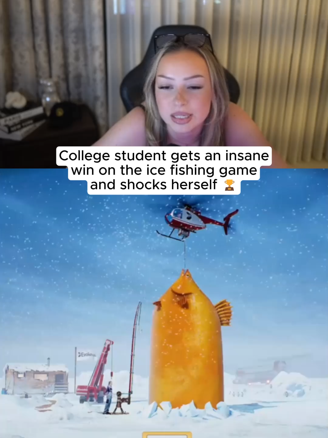 College student gets an insane win on the ice fishing game and shocks herself 🏆 #kickstreaming