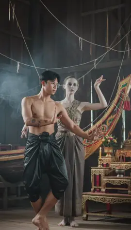 มี ผี เป็นของตัวเองยังงง ถ้ายังเอาpromptนี้ไป                                                         ไปปรับใช้ตามใจชอบเลยนะ                      สร้างภาพใบหน้าผู้ชายจากภาพอ้างอิง 100% สวมเสื้อเชิ้ตแขนยาวโบราณสีดำ นุ่งผ้าถุงสีดำ ดูขลัง รูปร่างผอมบาง กำลังร่ายรำโดยมีผีนางรำตัวสูงใหญ่ ตัวขาวหน้าตาหน้ากลัวใส่ชุดเกาะอกไทยเก่าๆผ้าถุงเก่าๆแบบไทย กำลังทำท่าสอนรำอยู่ด้านหลัง ในบรรยากาศที่มีแสงสลั่วๆใน ห้องโบราณเก่าๆที่เต็มไปด้วยสายสิญจน์ โต๊ะหมู่บูชา มี ควันลอยอยู่ทั่วห้อง : ภาพเต็ม เน้นขายาว สไตล์: รายละเอียดพิเศษที่สมจริง บรรยากาศเหมือนภาพยนตร์แนวตั้ง 9:16 #สร้างภาพ #สร้างภาพaiจากรูปตัวเอง #gemini 