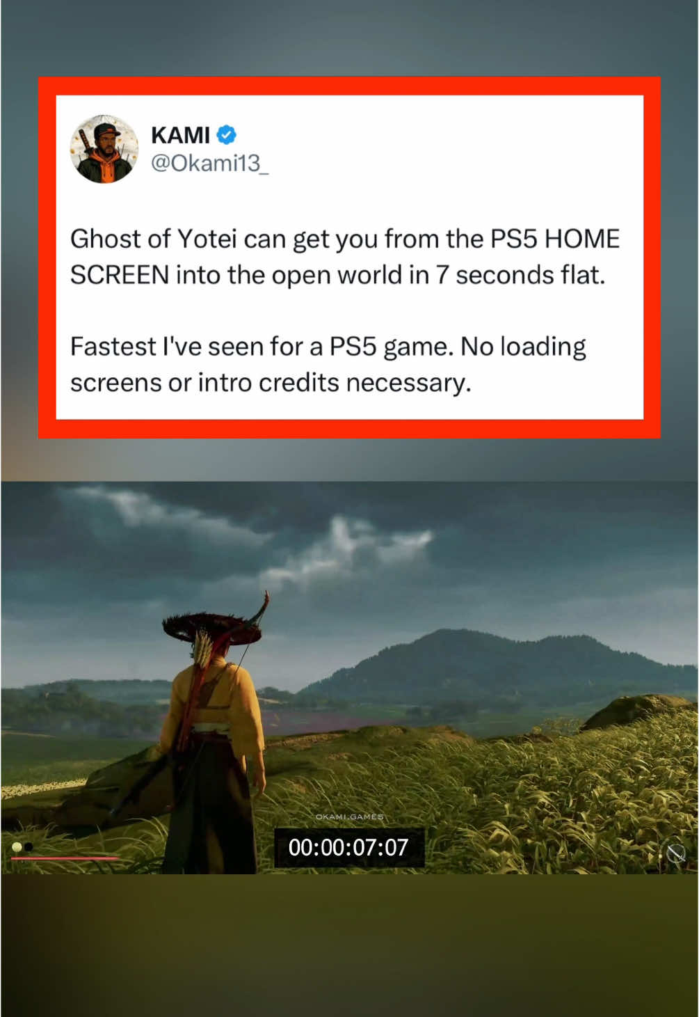 The Ghost of zyoteim load times are FAST 🤯 (@okami.games) #gaming #ghostofyotei #ps5 #playstation5 #ghostoftsushima 