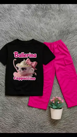 Setelan Anak Ballerina Cappucino 1-10 tahun set Kaos Kargo Anak Perempuan Hitam Putih Pink Parsel Katun #setelan #baju #anak #perempuan #fyp 